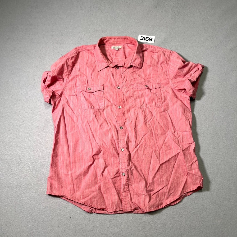 Calvin Klein Jeans Shirt Mens XL Pink White Chambray Cuffed Sleeve Button Up